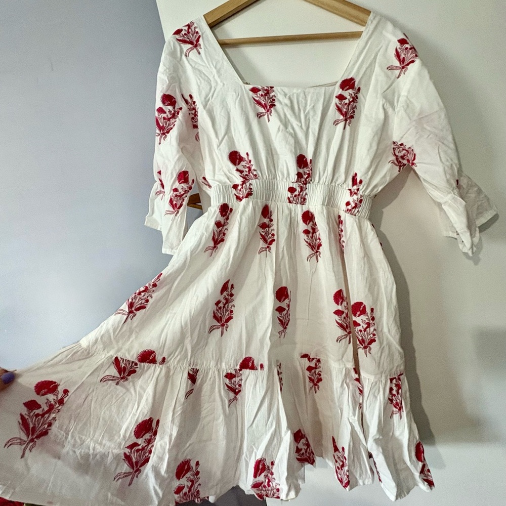 Madison Mathew's White and Red Smocked Mini Sundress NEW OG Packaging